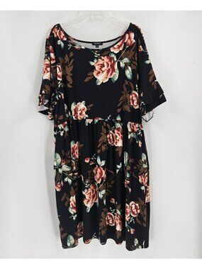 Womens Plus TRALILBEE Black FLORAL SWING DRESS size 4X with POCKETS SHIFT